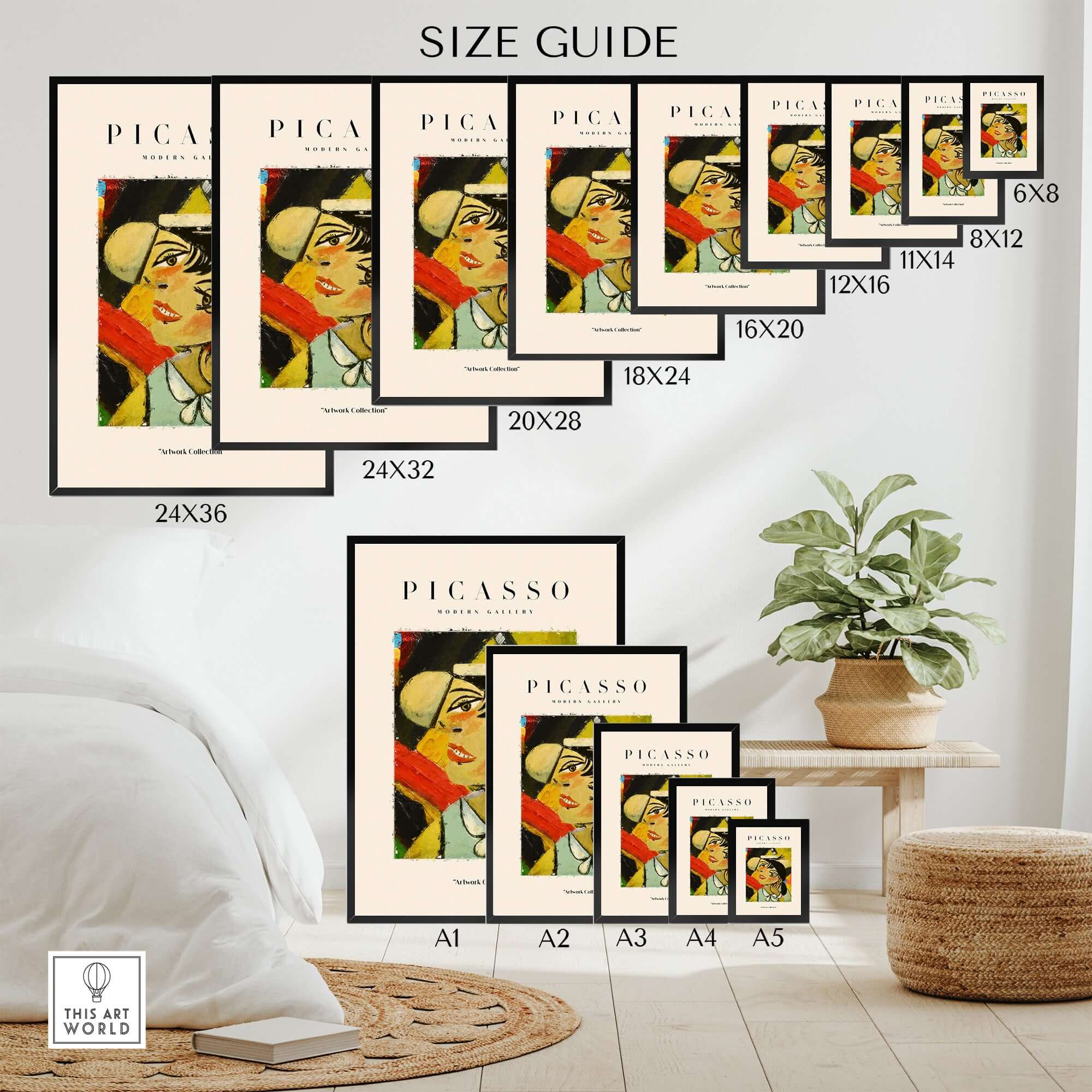 Picasso Smiling Woman Abstract Portrait Poster Cubist Style Artwork Print Modern Gallery size guide display