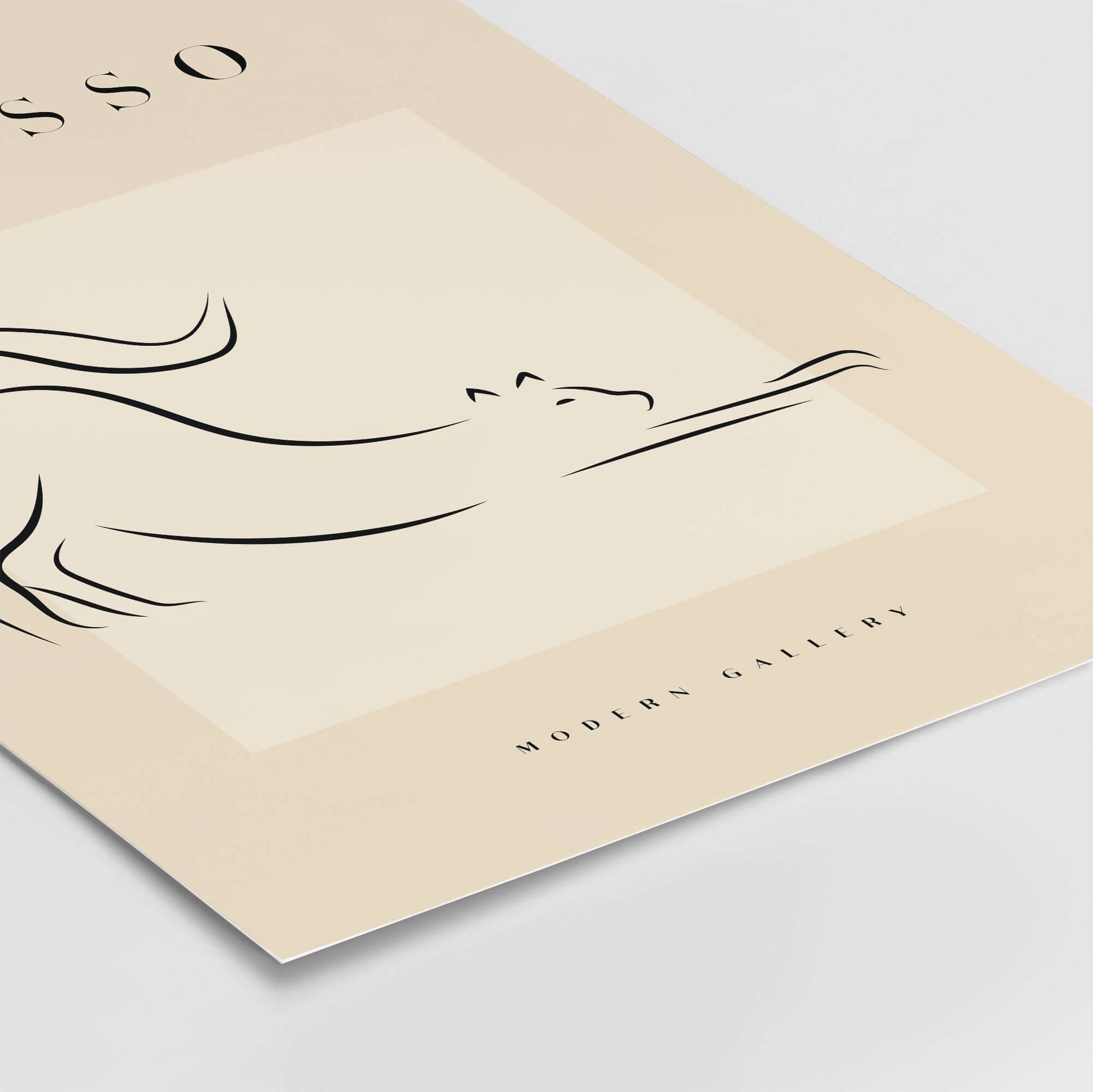 Picasso Stretching Cat Line Art Minimalist Animal Poster Modern Gallery Print Wall Art featuring elegant cat line drawing.