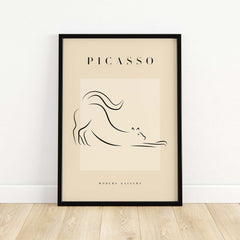 Picasso Stretching Cat Line Art Minimalist Animal Poster Modern Gallery Print Wall Art featuring a stretching cat design.