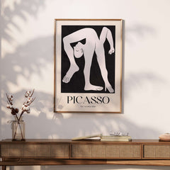 Picasso The Acrobat 1930 Black White Figure Poster Minimalist Art Print Wall Decor displayed on wall with furniture