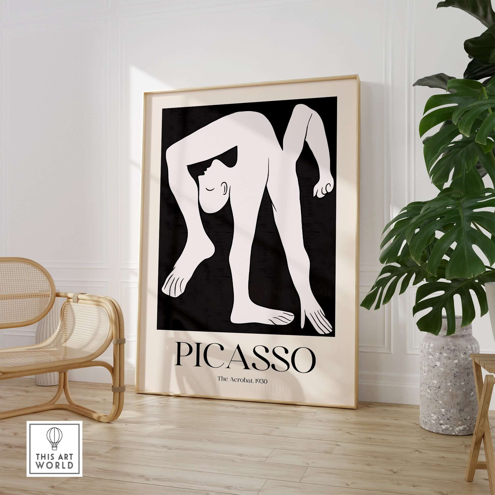 Picasso The Acrobat 1930 Black White Figure Poster Minimalist Art Print Wall Decor displayed in stylish interior.