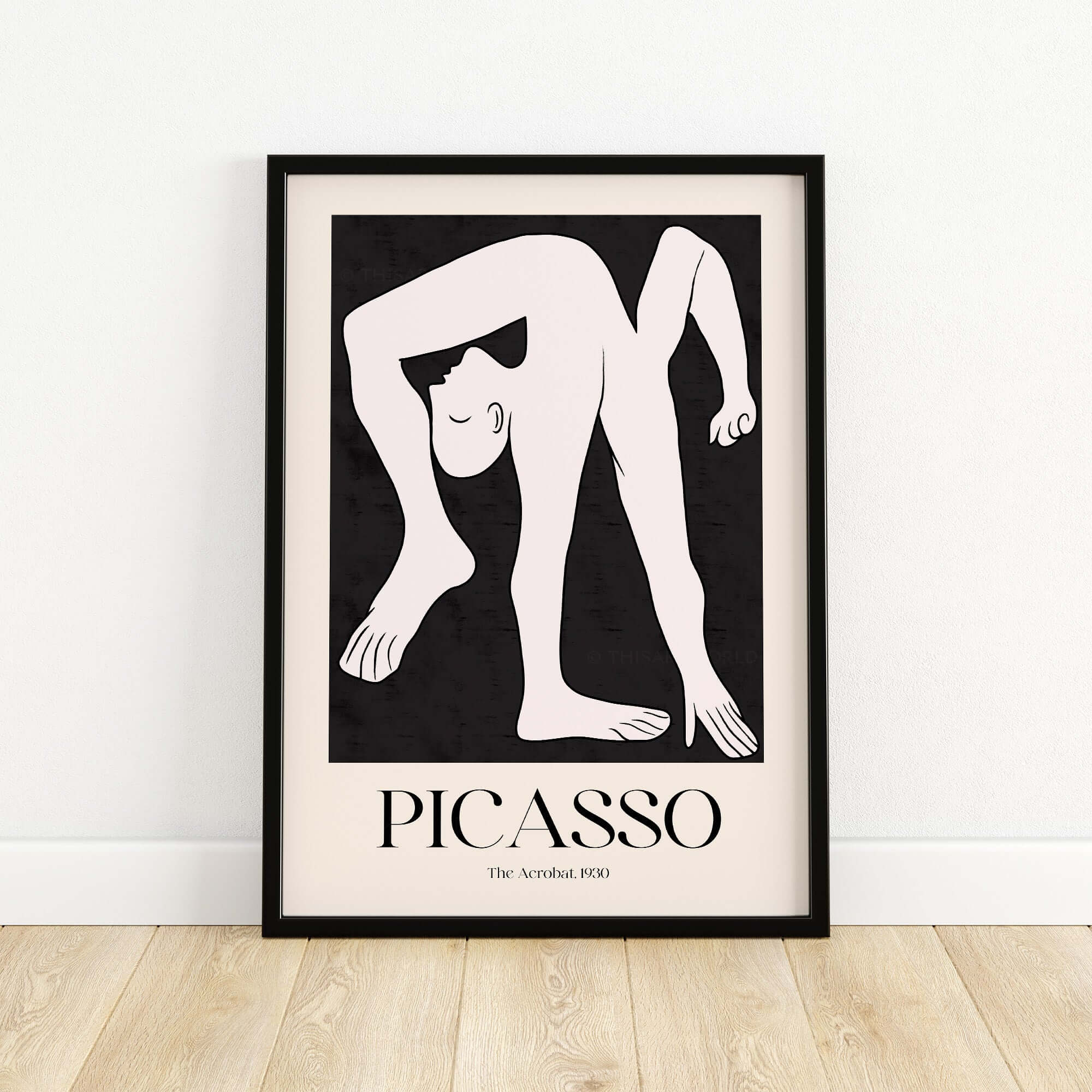 Picasso The Acrobat 1930 Black White Figure Poster Minimalist Art Print Wall Decor framed art displaying a dynamic figure.