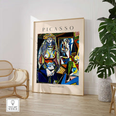 Picasso The Women of Algiers 1955 Art Print Famous Cubist Painting Poster Wall Art displayed in modern interior