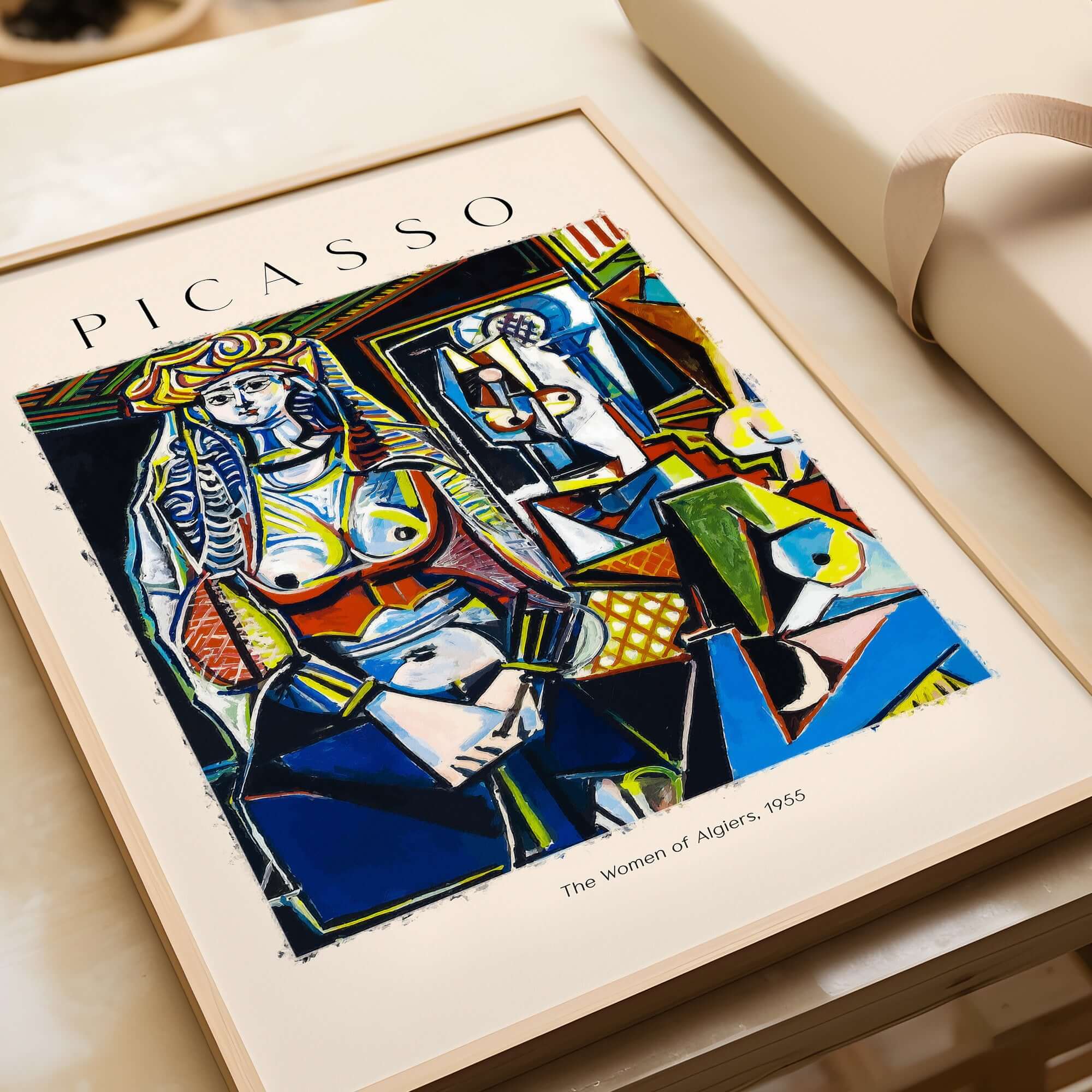 Picasso The Women of Algiers 1955 Art Print Famous Cubist Painting Poster Wall Art displayed in a framed design.
