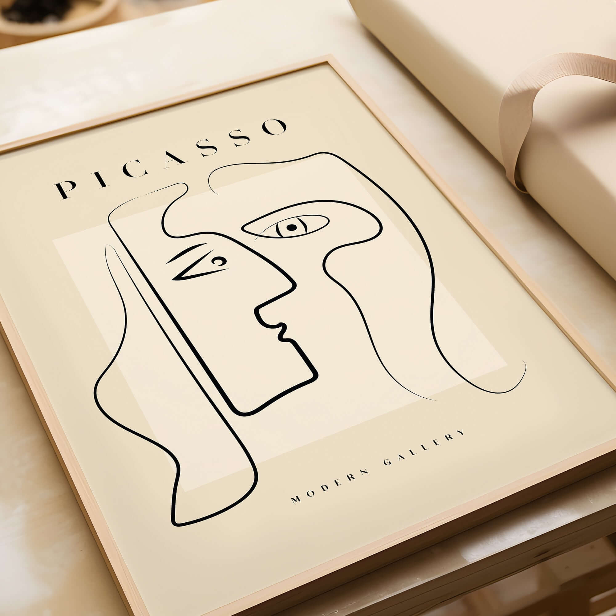 Picasso Two Faces Abstract Profiles Line Art Modern Gallery Poster Wall Art Print showcasing minimalist design.