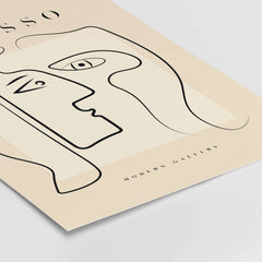 Picasso Two Faces Abstract Profiles Line Art Modern Gallery Poster Wall Art Print showcasing minimalist design in black on beige.