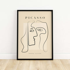 Picasso Two Faces Abstract Profiles Line Art Modern Gallery Poster Wall Art Print featuring minimalist line drawing.