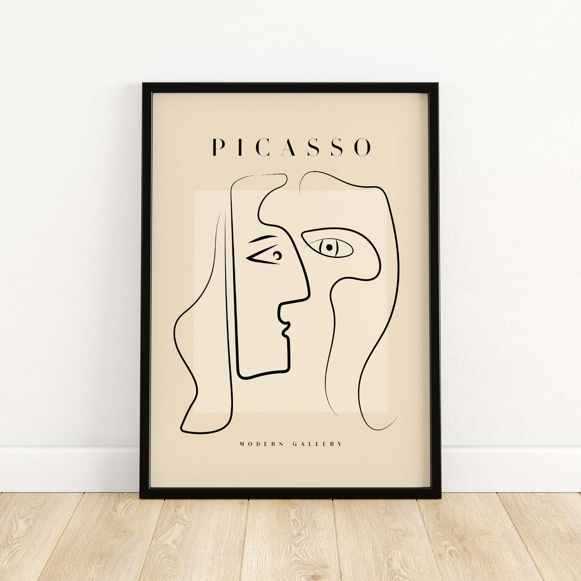 Picasso Two Faces Abstract Profiles Line Art Modern Gallery Poster Wall Art Print featuring minimalist line drawing.