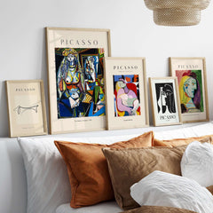 Picasso The Women of Algiers 1955 Art Print Famous Cubist Painting Poster Wall Art displayed in a modern interior setting.