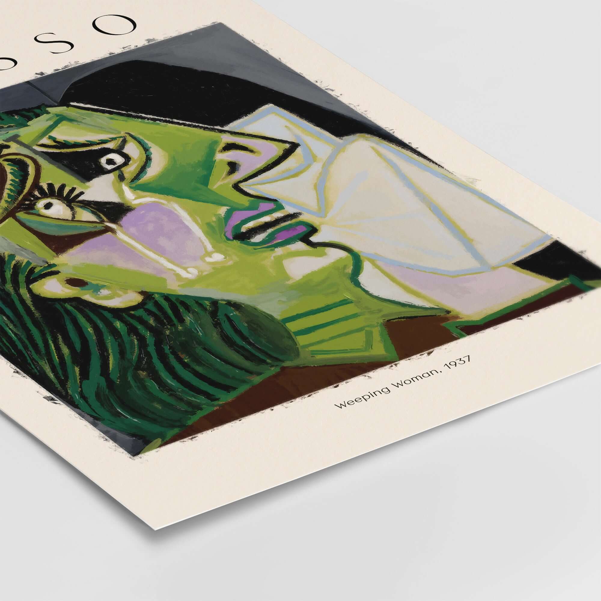 Picasso Weeping Woman 1937 Art Print Famous Cubist Portrait Poster Emotional Wall Art featuring distorted face and tears.
