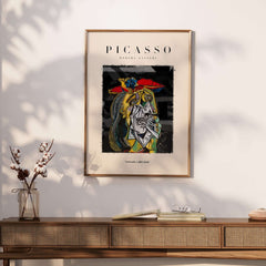 Picasso Weeping Woman Inspired Art Print Abstract Portrait Poster Artwork Collection displayed in a modern setting.