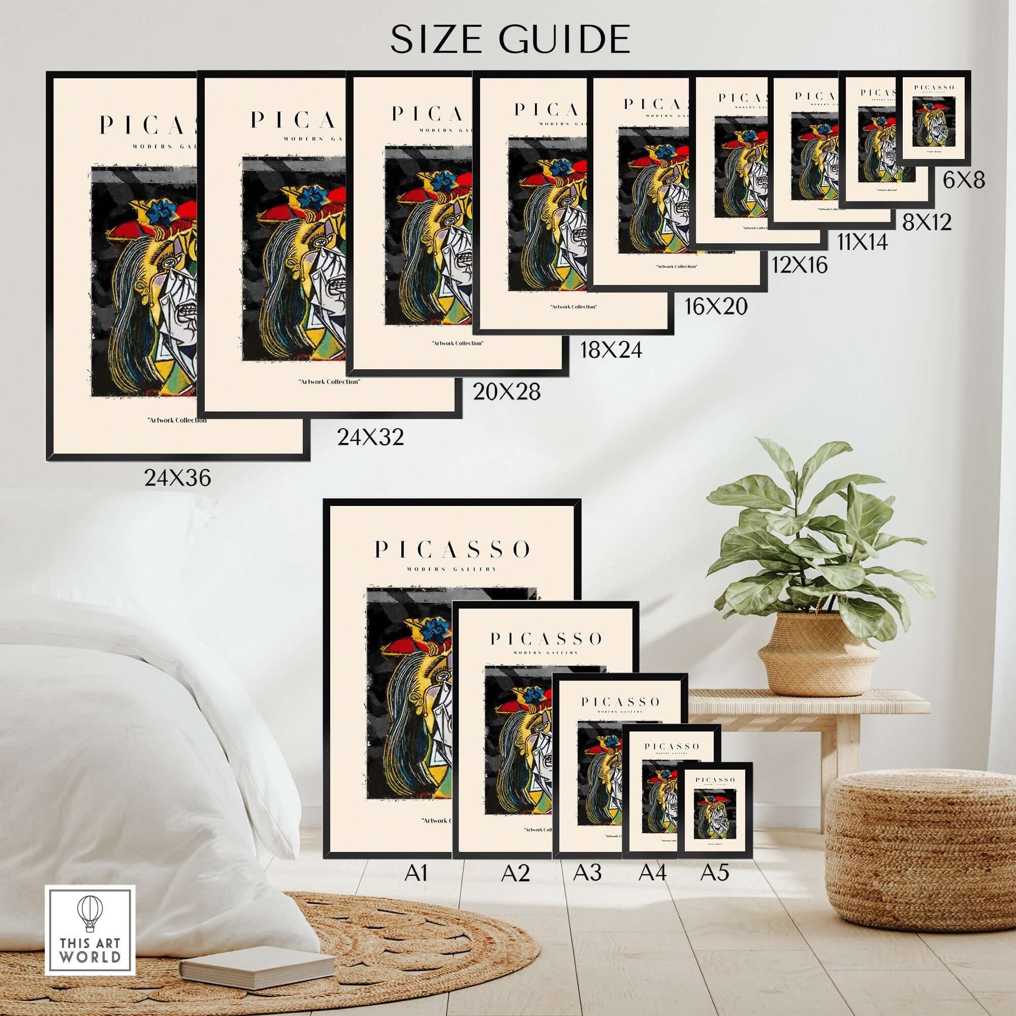Picasso Weeping Woman Inspired Art Print Abstract Portrait Poster Artwork Collection Size Guide Display Options