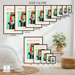 Picasso Woman Black Jacket Abstract Portrait Poster Cubist Style Artwork Print Collection Size Guide