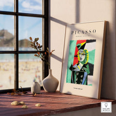 Picasso Woman Black Jacket Abstract Portrait Poster Cubist Style Artwork Print Collection displayed in a bright interior setting.