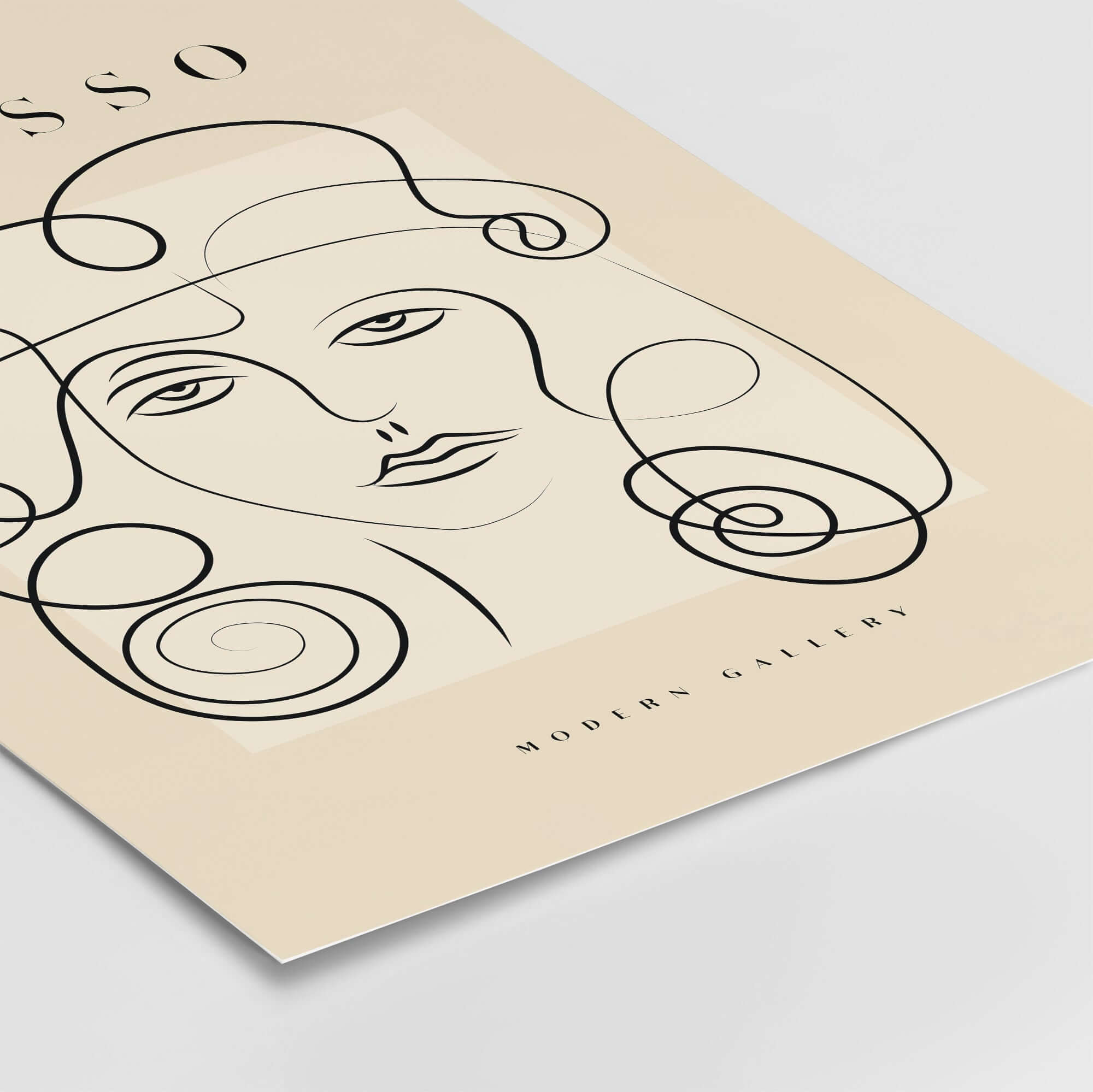 Picasso Woman Curly Hair Line Art Abstract Portrait Poster Modern Gallery Wall Art featuring minimalist face design.