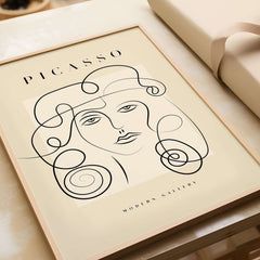 Picasso Woman Curly Hair Line Art Abstract Portrait Poster Modern Gallery Wall Art