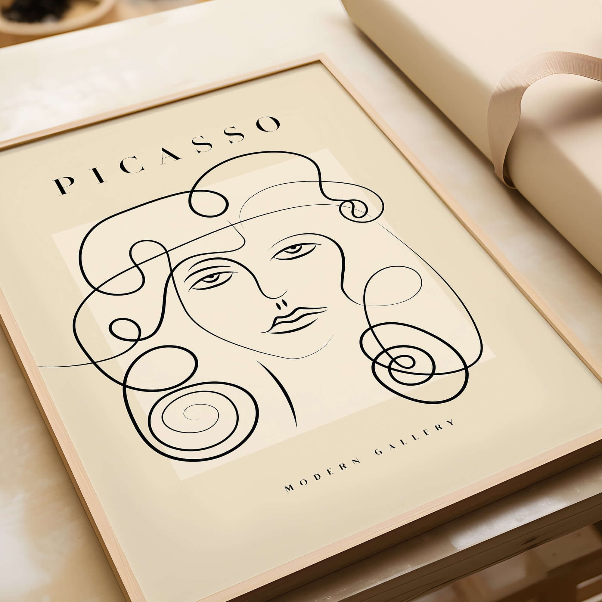 Picasso Woman Curly Hair Line Art Abstract Portrait Poster Modern Gallery Wall Art