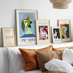 Picasso Woman Hat Olga 1935 Abstract Portrait Art Print Simple Shapes Poster Decor displayed in a modern living room.