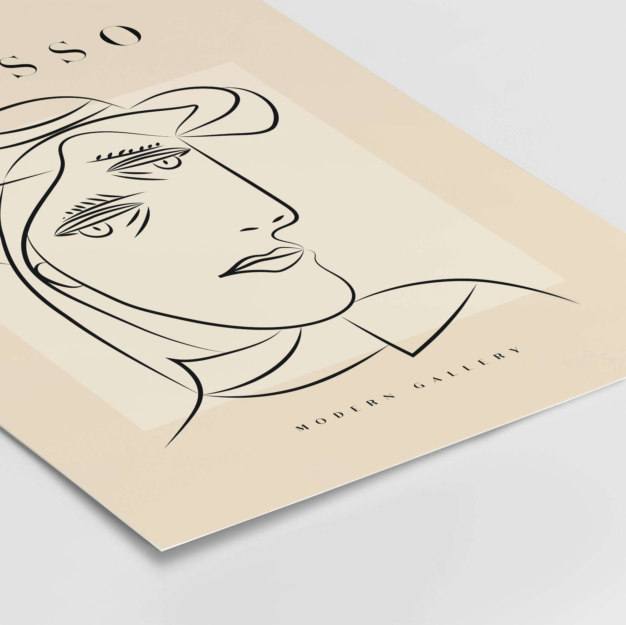 Picasso Woman Hat Profile Line Art Abstract Portrait Modern Gallery Wall Art Print featuring minimalist design.