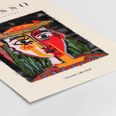 Picasso Woman in Hat Red Yellow Face Portrait Poster Colorful Abstract Artwork Print showcasing abstract art features.