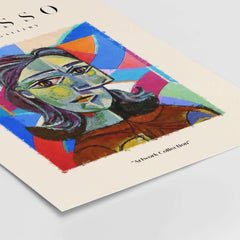 Picasso Woman Portrait Fragmented Abstract Poster Colorful Artwork Print Modern Gallery showcasing vibrant colors and Cubist style.
