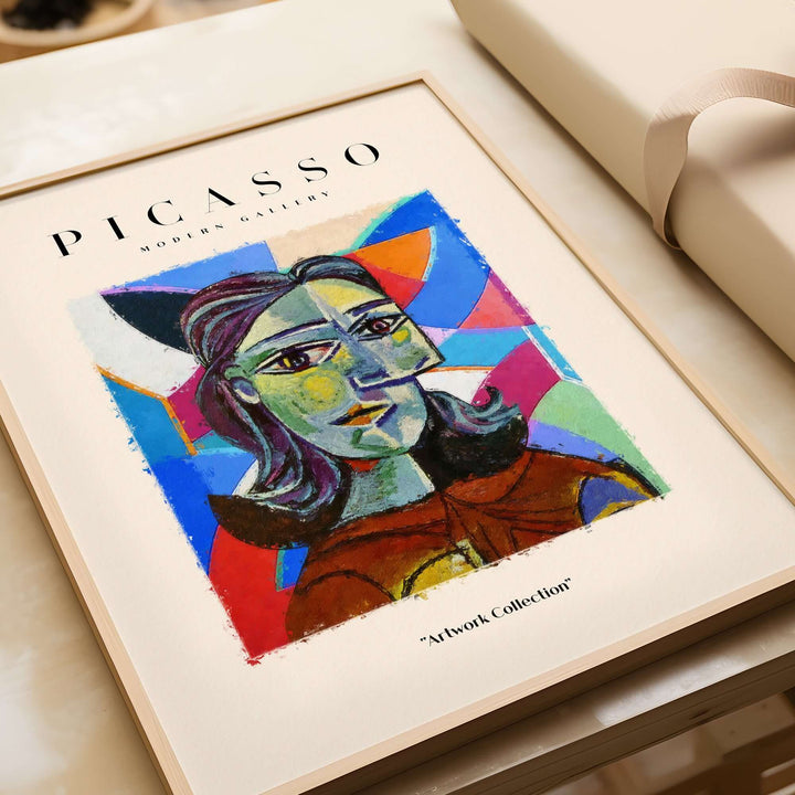 Colorful Picasso-inspired abstract woman portrait poster from Modern Gallery, showcasing vibrant Cubist style.
