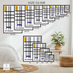 Piet Mondrian Composition Yellow Blue Red 1937 Abstract Grid Art Print Poster Lines Size Guide Display