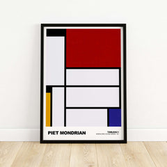 Piet Mondrian Tableau I 1921 De Stijl Abstract Geometric Poster Modern Art Print displayed in a black frame.
