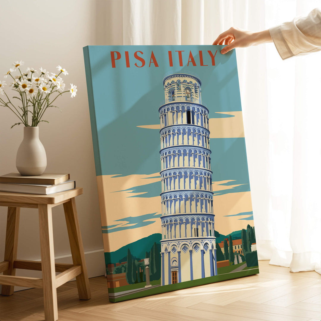 Pisa Italy Leaning Tower Art Print | Travel Poster featuring iconic tower illustration.