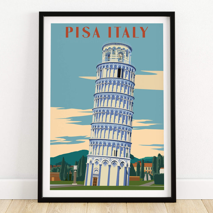Pisa Italy Leaning Tower Art Print | Travel Poster showcasing the iconic Leaning Tower in stylish colors and design.