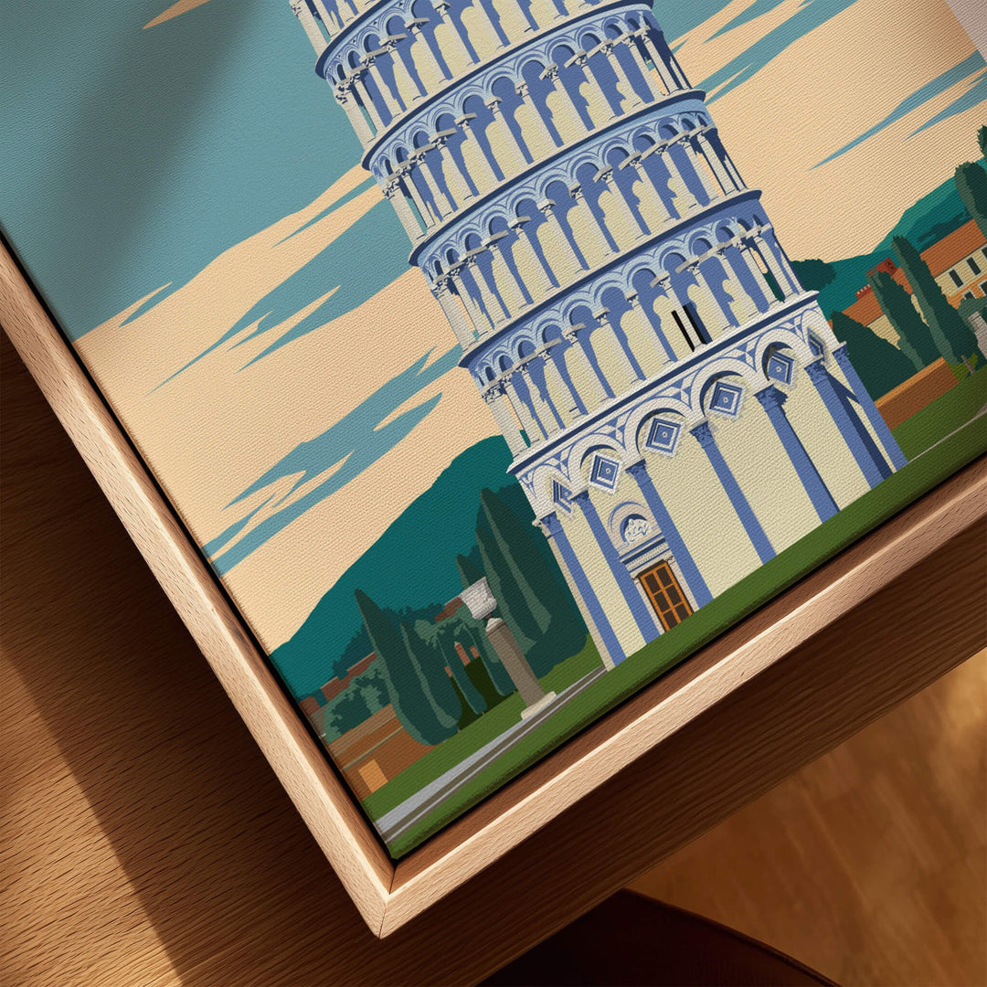 Pisa Italy Leaning Tower Art Print | Travel Poster showcasing the iconic Leaning Tower in a vibrant illustration.