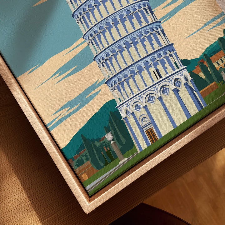Pisa Italy Leaning Tower Art Print | Travel Poster showcasing the iconic Leaning Tower in a vibrant illustration.