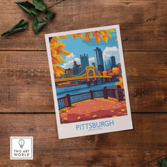Pittsburgh Poster Pennsylvania showcasing iconic landmarks and vibrant autumn colors, perfect for home decor.