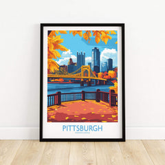 Pittsburgh Poster Pennsylvania featuring iconic skyline and autumn foliage design.