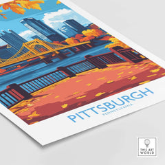 Pittsburgh Poster Pennsylvania showcasing Pittsburgh's skyline and autumn foliage, perfect for home or office decor.