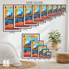Size guide for Pittsburgh Wall Art Print featuring various dimensions for decor options.