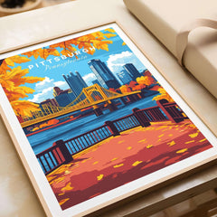 Pittsburgh Wall Art Print showcasing vibrant fall colors and iconic city skyline.