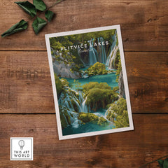 Plitvice Lakes Home Decor, Croatia National Park Poster, Natural Landscape Wall Art featuring vibrant turquoise waters.