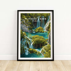 Plitvice Lakes Home Decor, Croatia National Park Poster, Natural Landscape Wall Art featuring vibrant waterfalls and greenery.