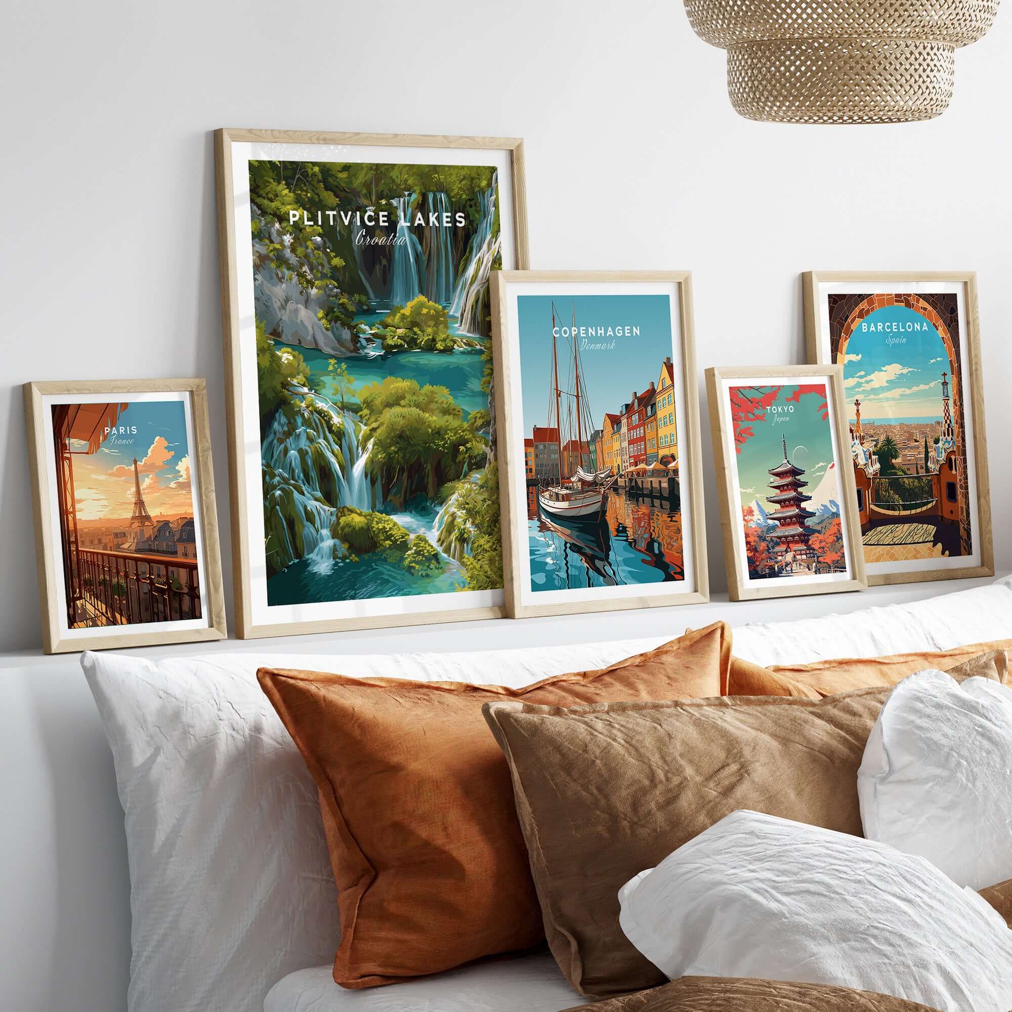 Plitvice Lakes Home Decor, Croatia National Park Poster, Natural Landscape Wall Art displayed in stylish frames.