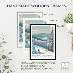 Pocono Mountains Alpine Slopes Wall Art - Pennsylvania Ski Vacation Decor in handmade wooden frames.