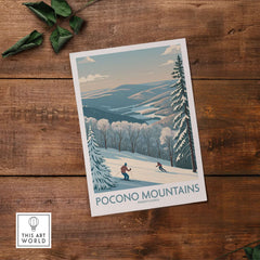 Pocono Mountains Alpine Slopes Wall Art - Pennsylvania Ski Vacation Decor showcasing skiers and beautiful winter scenery.