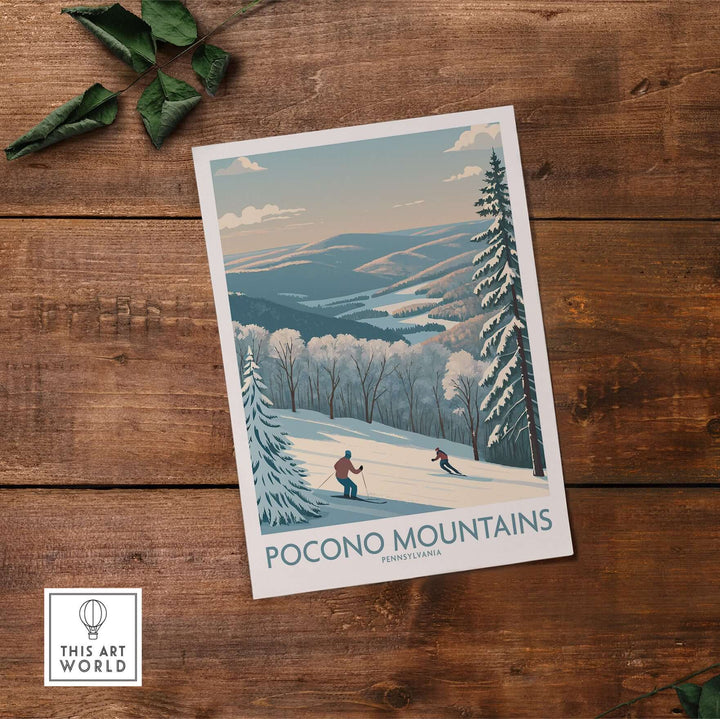 Pocono Mountains wall art depicting scenic ski slopes and winter landscape in Pennsylvania.