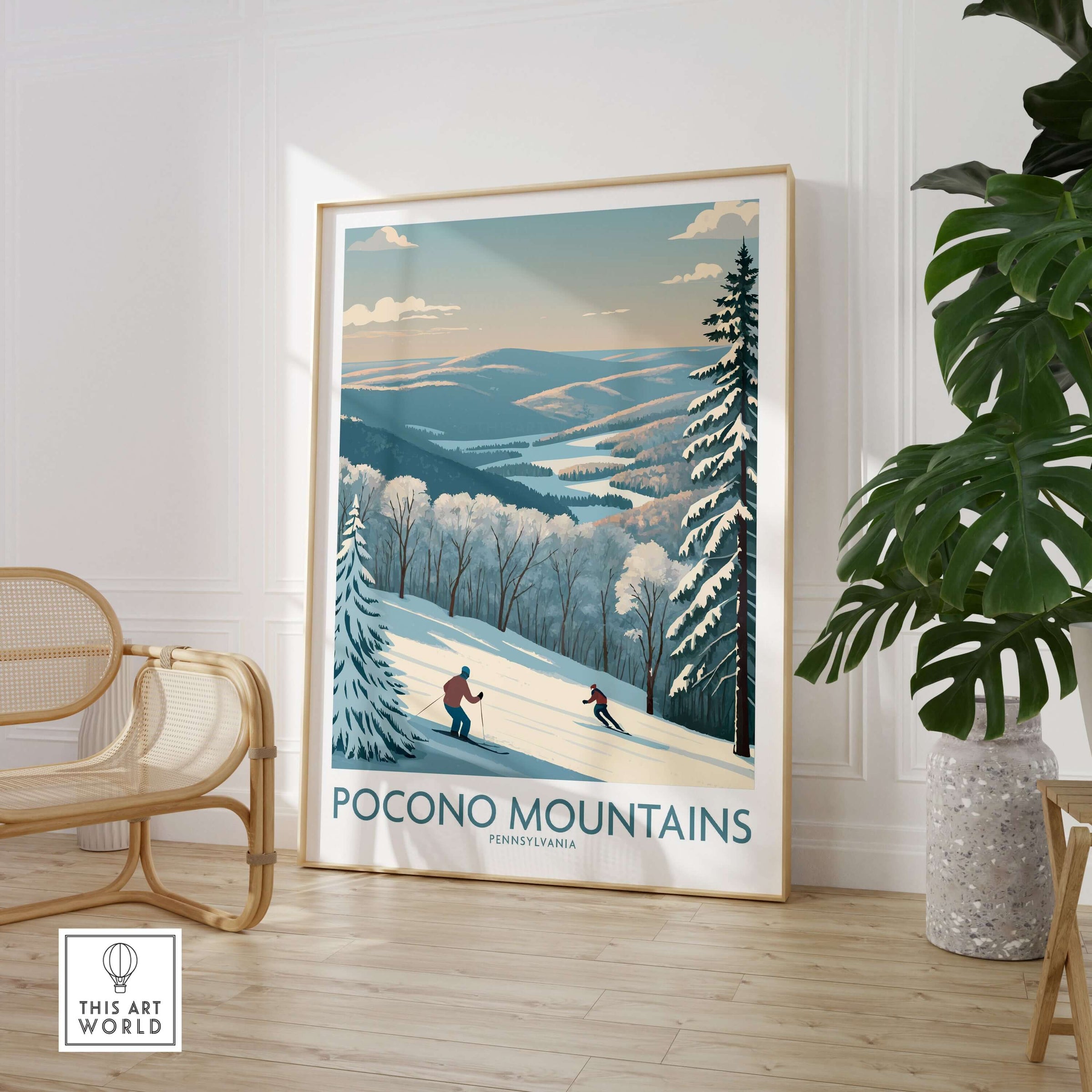 Pocono Mountains Alpine Slopes Wall Art - Pennsylvania Ski Vacation Decor showcasing skiers on a snowy slope.