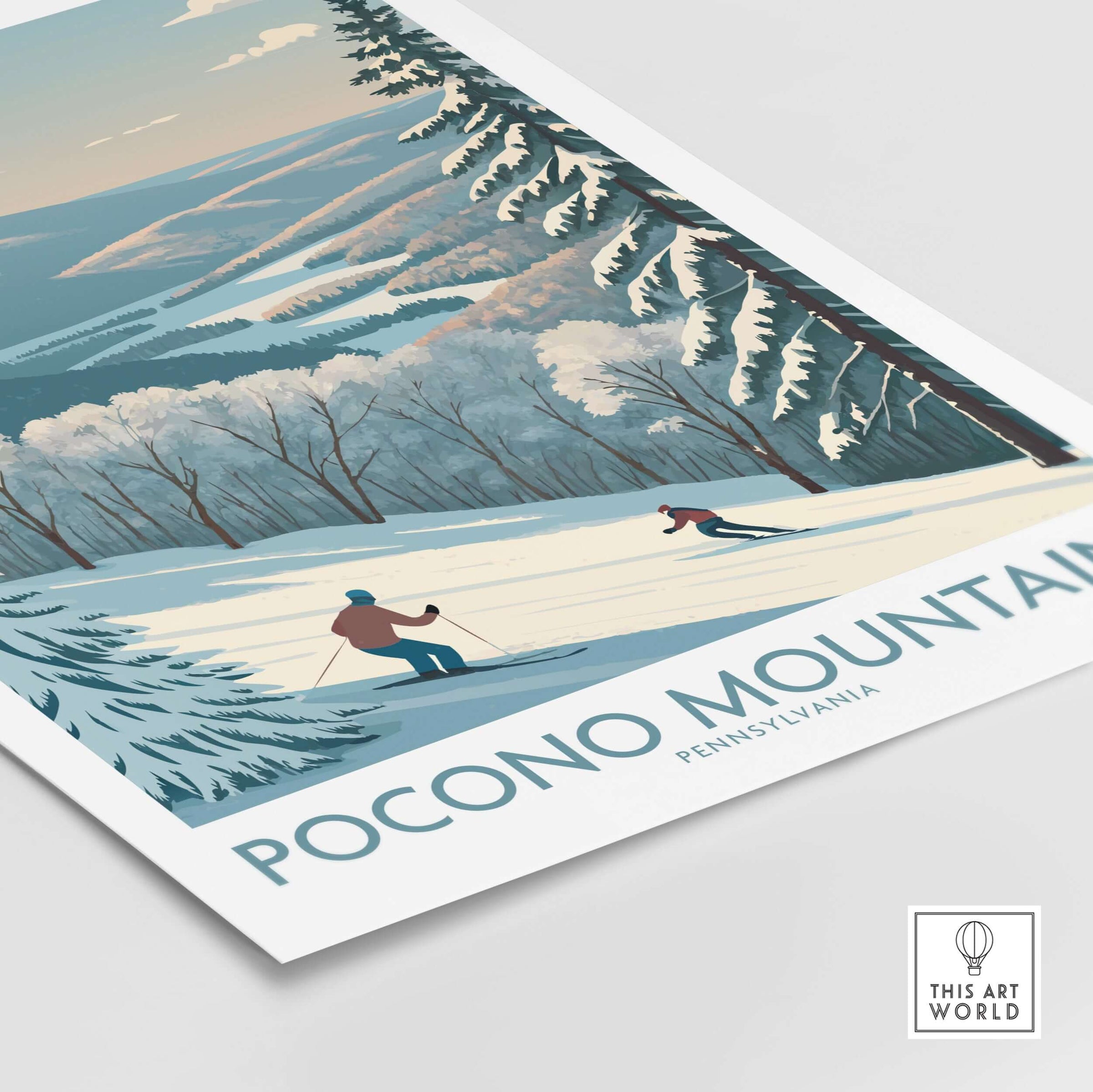 Pocono Mountains Alpine Slopes Wall Art - Pennsylvania Ski Vacation Decor featuring skiers on snowy slopes.
