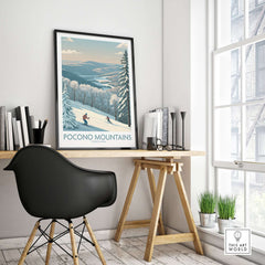 Pocono Mountains Alpine Slopes Wall Art - Pennsylvania Ski Vacation Decor in a stylish home office setting.