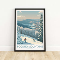 Pocono Mountains Alpine Slopes Wall Art - Pennsylvania Ski Vacation Decor featuring skiers and stunning snowy landscape.
