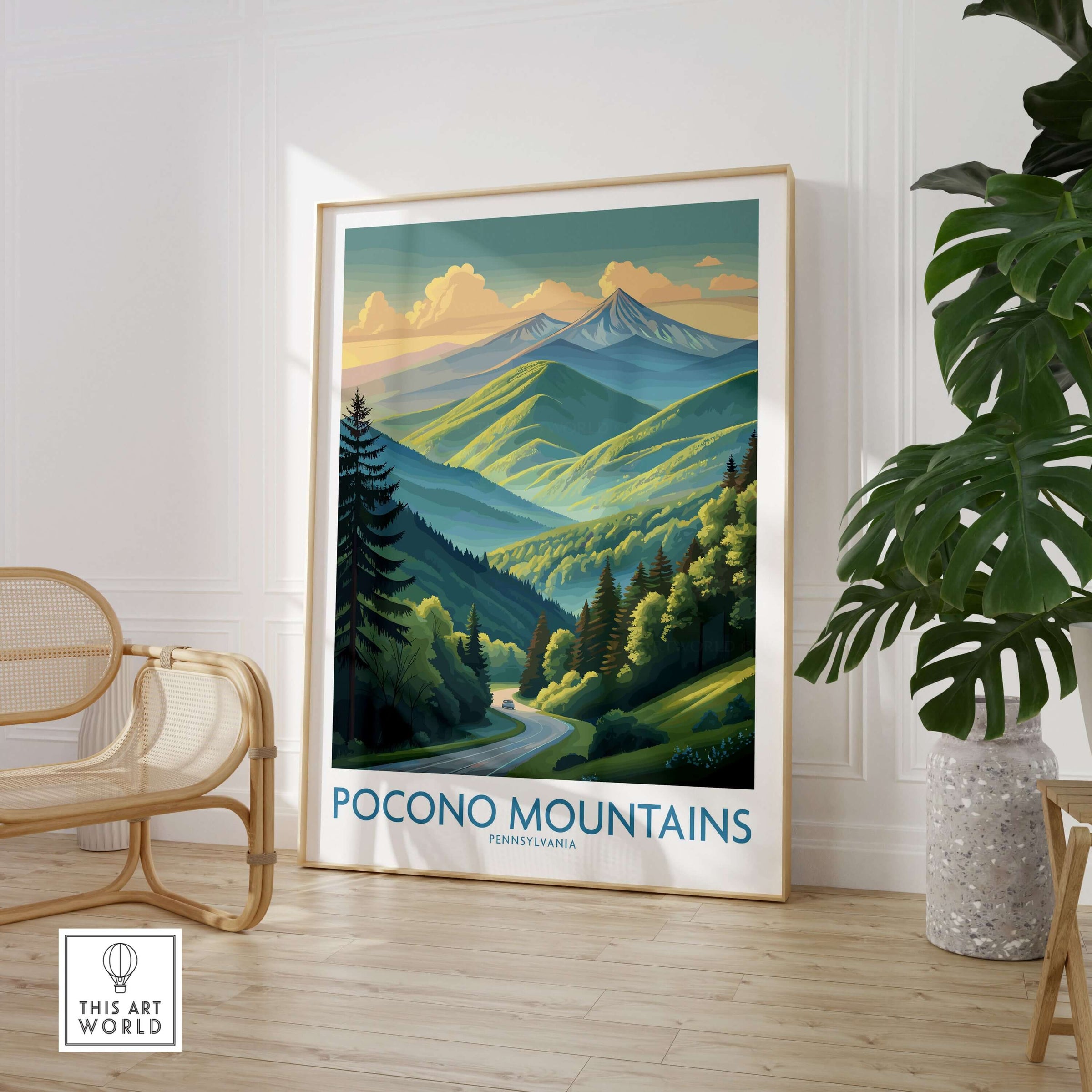 Pocono Mountains Mountain Road Print - Pennsylvania Landscape Decor showcasing a scenic mountain landscape.