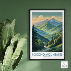 Pocono Mountains Mountain Road Print - Pennsylvania Landscape Decor showcasing a scenic winding road through lush greenery.