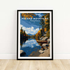 Pocono Mountains Pennsylvania Lakeside Art Print - Serene Nature Poster showcasing a tranquil lakeside scene.